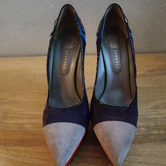 Versace Shoes Womens Size 40.5 Multicolor Suede Leather Platform High Heel Italy - Picture 8 of 14